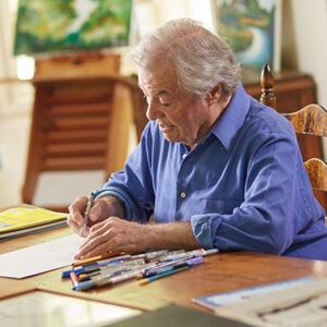 Jacques the Artist: Photo gallery on “The Artistry of Jacques Pepin”: Jacques at work in his artist’s studio.