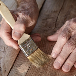 Jacques the Artist: Photo gallery on “The Artistry of Jacques Pepin”: Close-up of Jacques’ hands with paint brush.