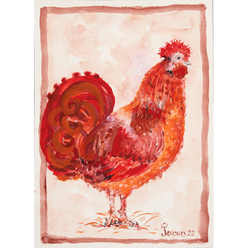 “Red Rooster” Original Artwork by Chef and Artist Jacques Pepin