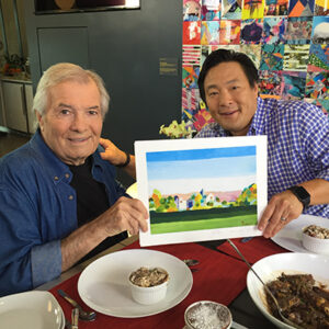 The Busy Life of Jacques Pepin Photo Gallery: Jacques presenting a print to his friend Ming Tsai