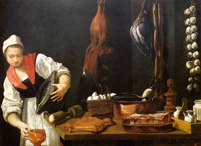 Cooking in Art History: Andrea Commodi “Young Woman in the Kitchen” 17th Century