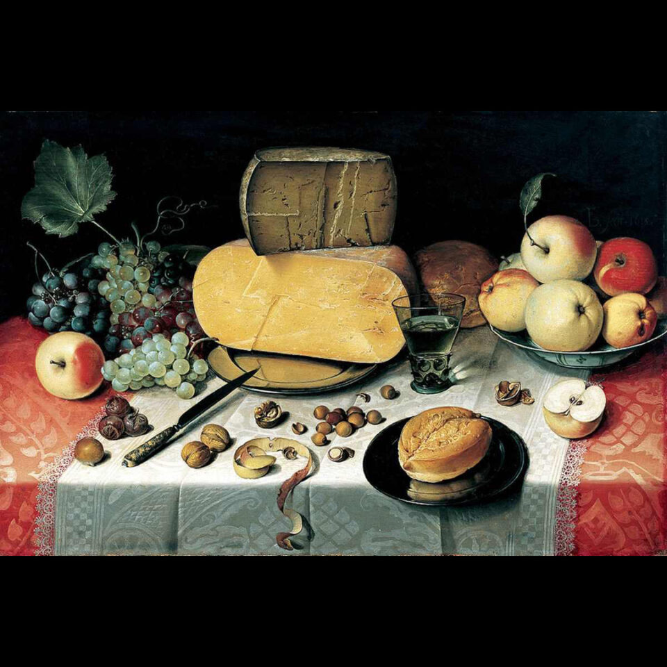 Floris Van Dyck “Still Life with Fruit Nuts and Cheese”