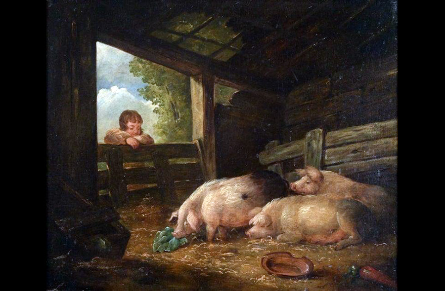 Farm Animals in Art History: George Morland: “Looking Into a Pigsty”