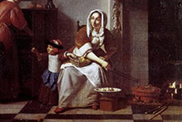 Pieter de Hooch “Interior of a Kitchen with a Woman a Child and a Maid”