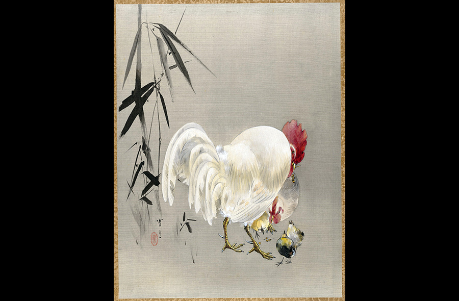 Roosters and Chickens in Art History: “Rooster and Hen with Chicks” by Watanabe Seitei