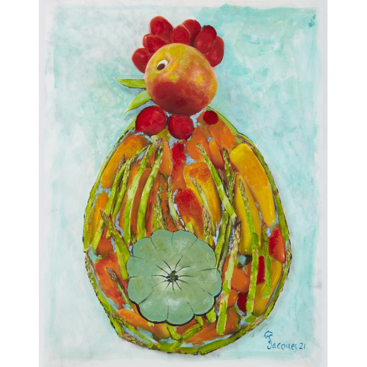 “Chix and Vege No. 3” An Original Painting by Chef and Artist Jacques Pepin