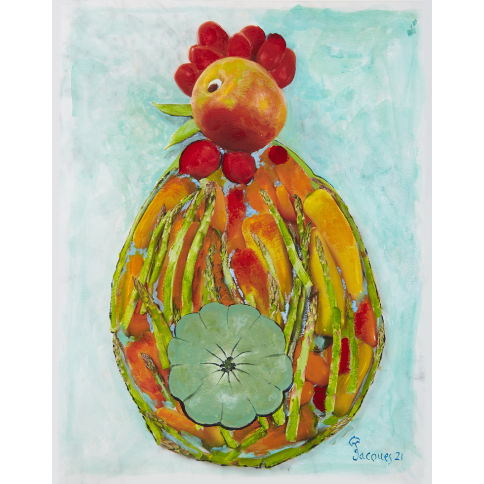“Chix and Vege No. 3” An Original Painting by Chef and Artist Jacques Pepin