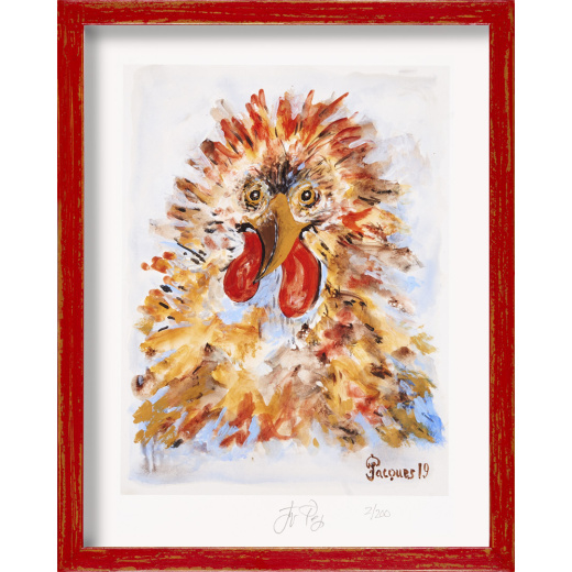 “Lunatic Chicken” Jacques Pepin Artwork Painting Limited Edition, Signed Print [Framed]