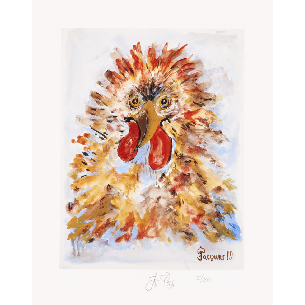 “Lunatic Chicken” Jacques Pepin Artwork Painting Limited Edition, Signed Print [Unframed]