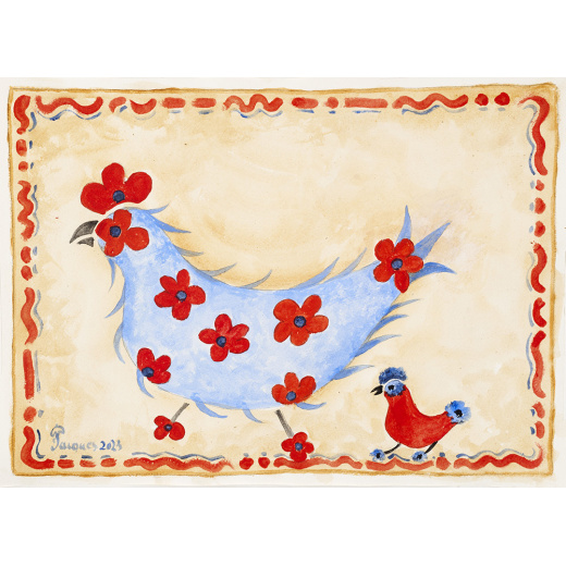 “Chicken Flower” Original Painting by Chef and Artist Jacques Pepin