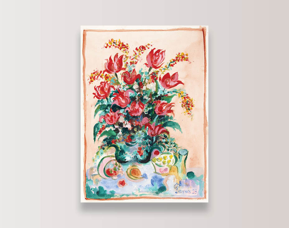 “Lilas-et-Tulips” is an Original Painting by Chef and Artist Jacques Pepin
