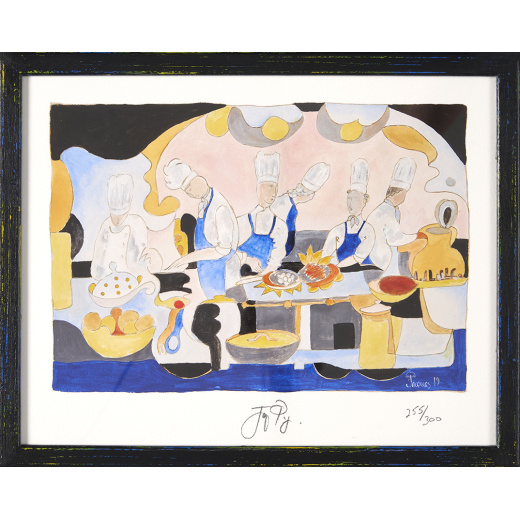“La Brigade de Cuisine” framed, Individually signed and number Jacques Pepin Print