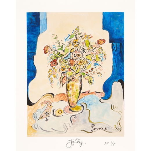“Little Bird” is an artist’s proof of a limited edition signed and numbered print by chef and artist Jacques Pepin.