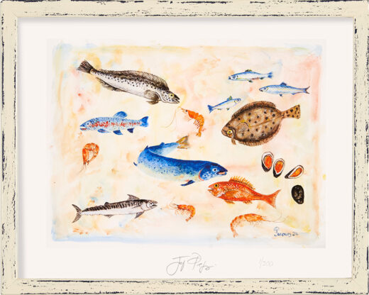 “The Fishes” A New Signed and Numbered Limited Edition Print by Chef and Artist Jacques Pepin