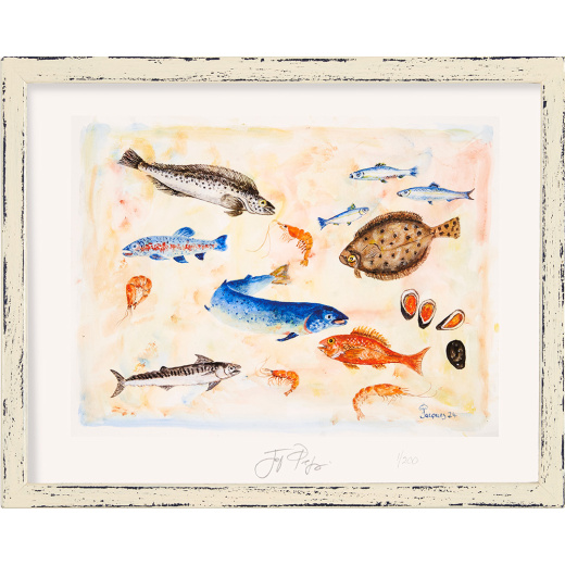 “The Fishes” A New Signed and Numbered Limited Edition Print by Chef and Artist Jacques Pepin