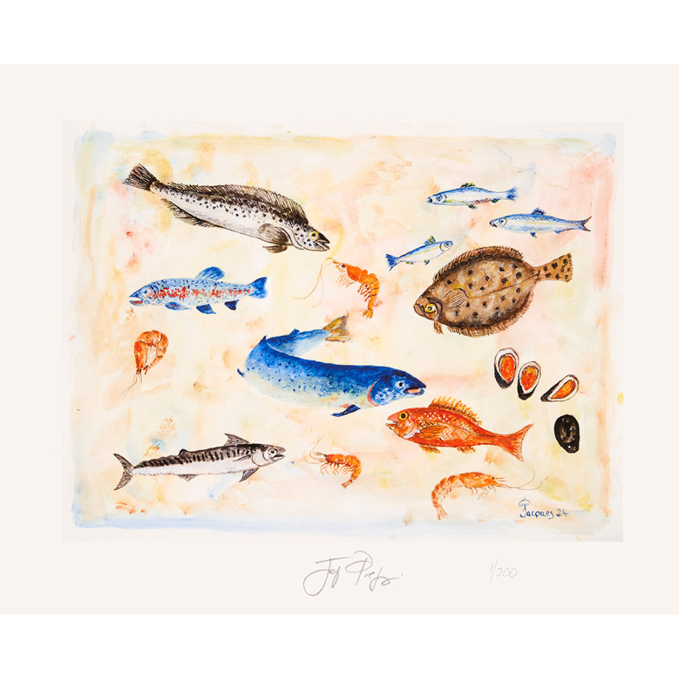 “The Fishes” A New Signed and Numbered Limited Edition Print by Chef and Artist Jacques Pepin