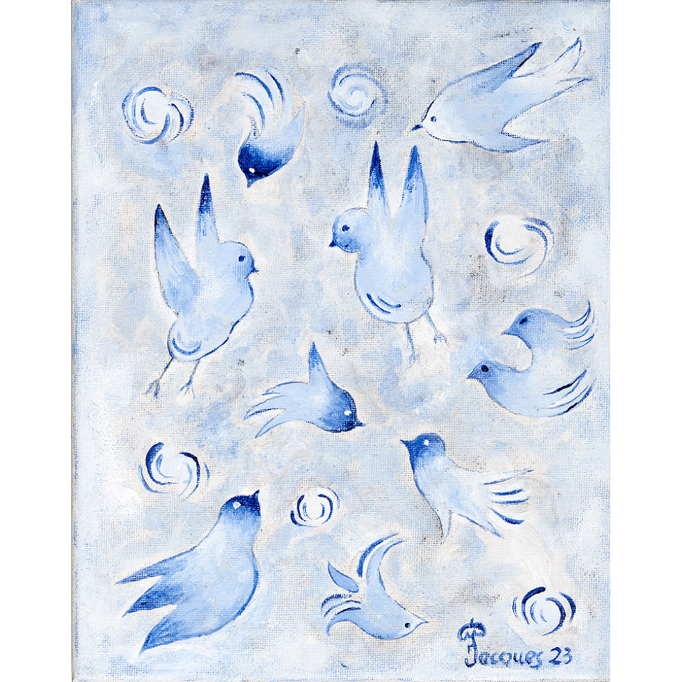 “Bluebirds” Jacques Pepin Original Artwork Painting
