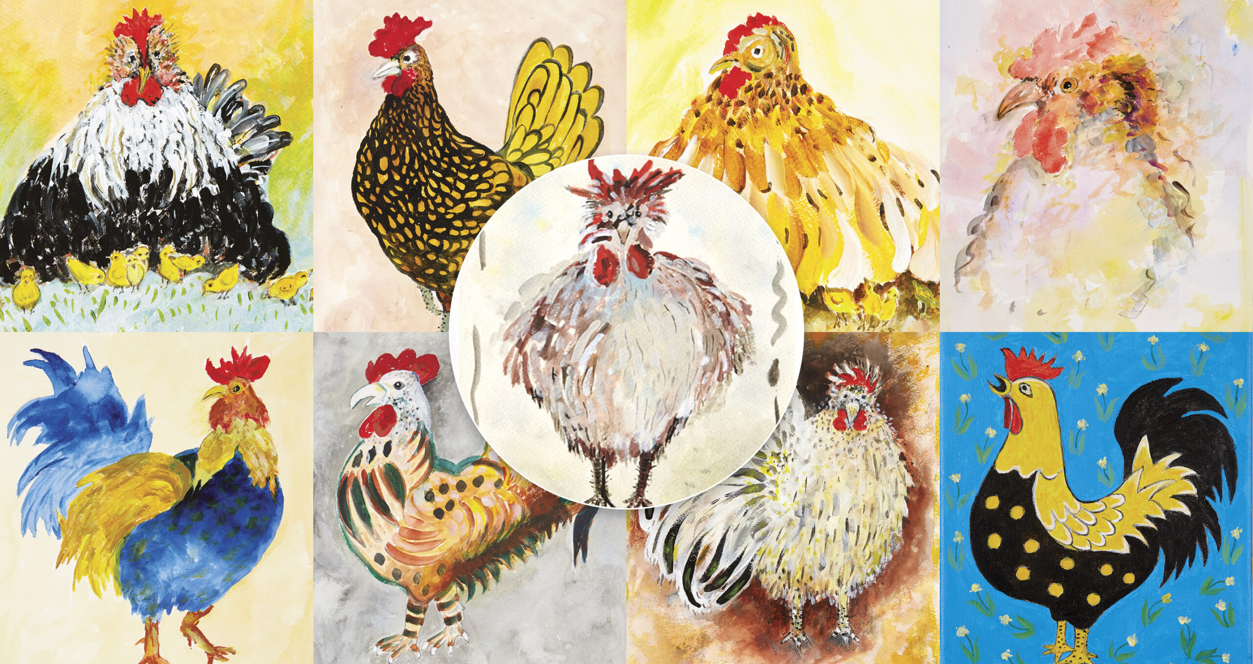 Some of Chef and Artist Jacques Pépin’s Many Chicken and Rooster Paintings