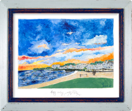 Framed “Sunset at the Club” limited edition (only 50) signed fine-art print from an original painting by chef and artist Jacques Pépin