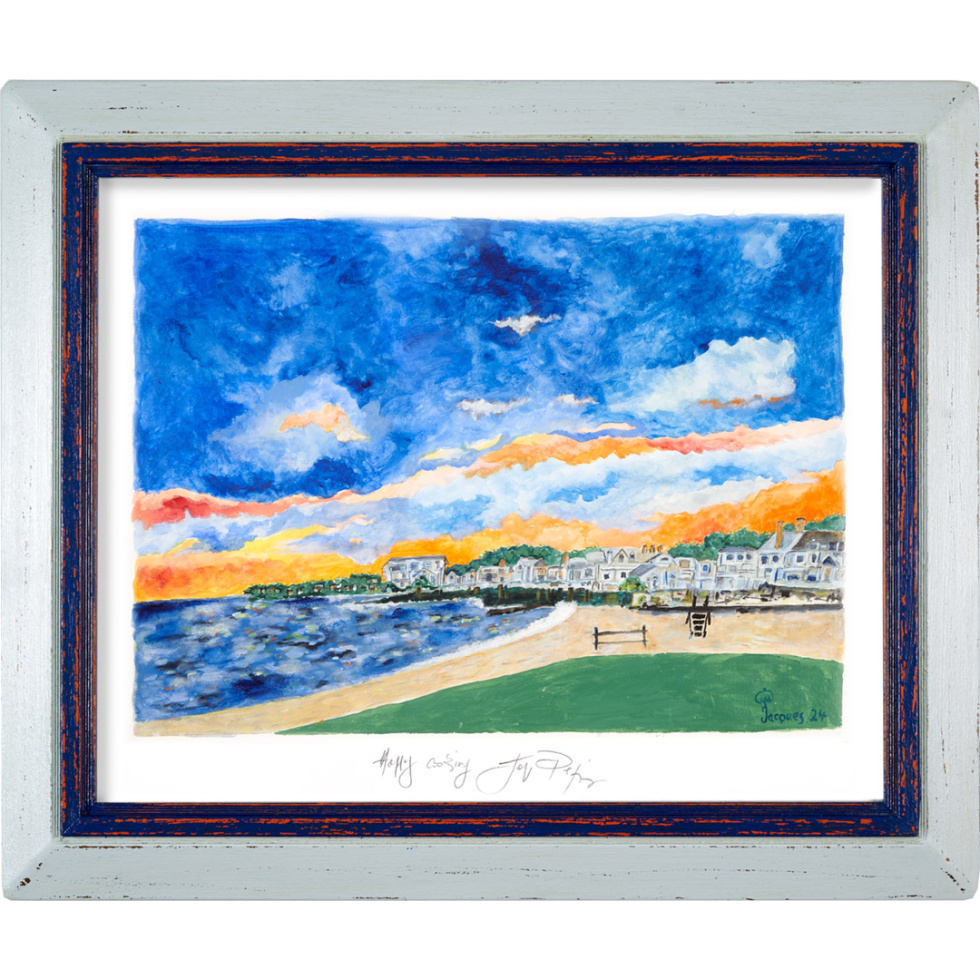 Framed “Sunset at the Club” limited edition (only 50) signed fine-art print from an original painting by chef and artist Jacques Pépin