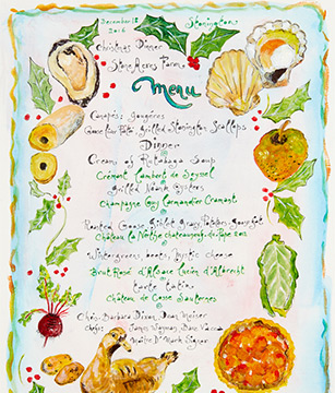 “December 18th Christmas” Dinner Menu by Chef and Artist Jacques Pépin on “The Artistry of Jacques Pépin...