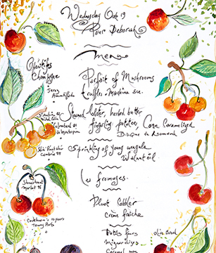 “Pour Deborah” Dinner Menu by Chef and Artist Jacques Pépin on “The Artistry of Jacques Pépin...