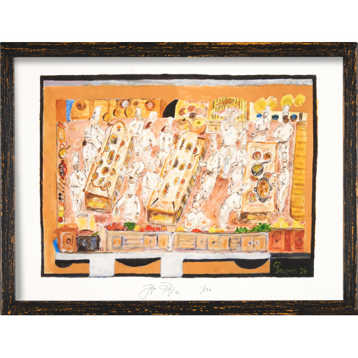 “Paris le Plaza Brigade” is a special edition 90/90 signed Jacques Pépin print celebrating Jacques’ 90th birthday. $100.00 of the sale of this print goes to The Jacques Pépin Foundation.