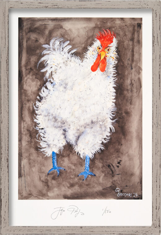 “Poulet de Bresse” is a special edition 90/90 signed Jacques Pépin print celebrating Jacques’ 90th birthday. $100.00 of the sale of this print goes to The Jacques Pépin Foundation.