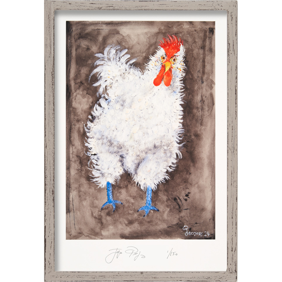 “Poulet de Bresse” is a special edition 90/90 signed Jacques Pépin print celebrating Jacques’ 90th birthday. $100.00 of the sale of this print goes to The Jacques Pépin Foundation.