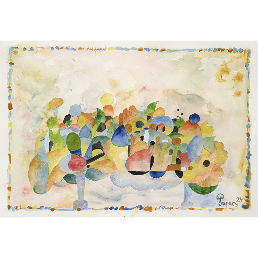 “Buffet Fantasy” is an original painting by chef and artist Jacques Pépin