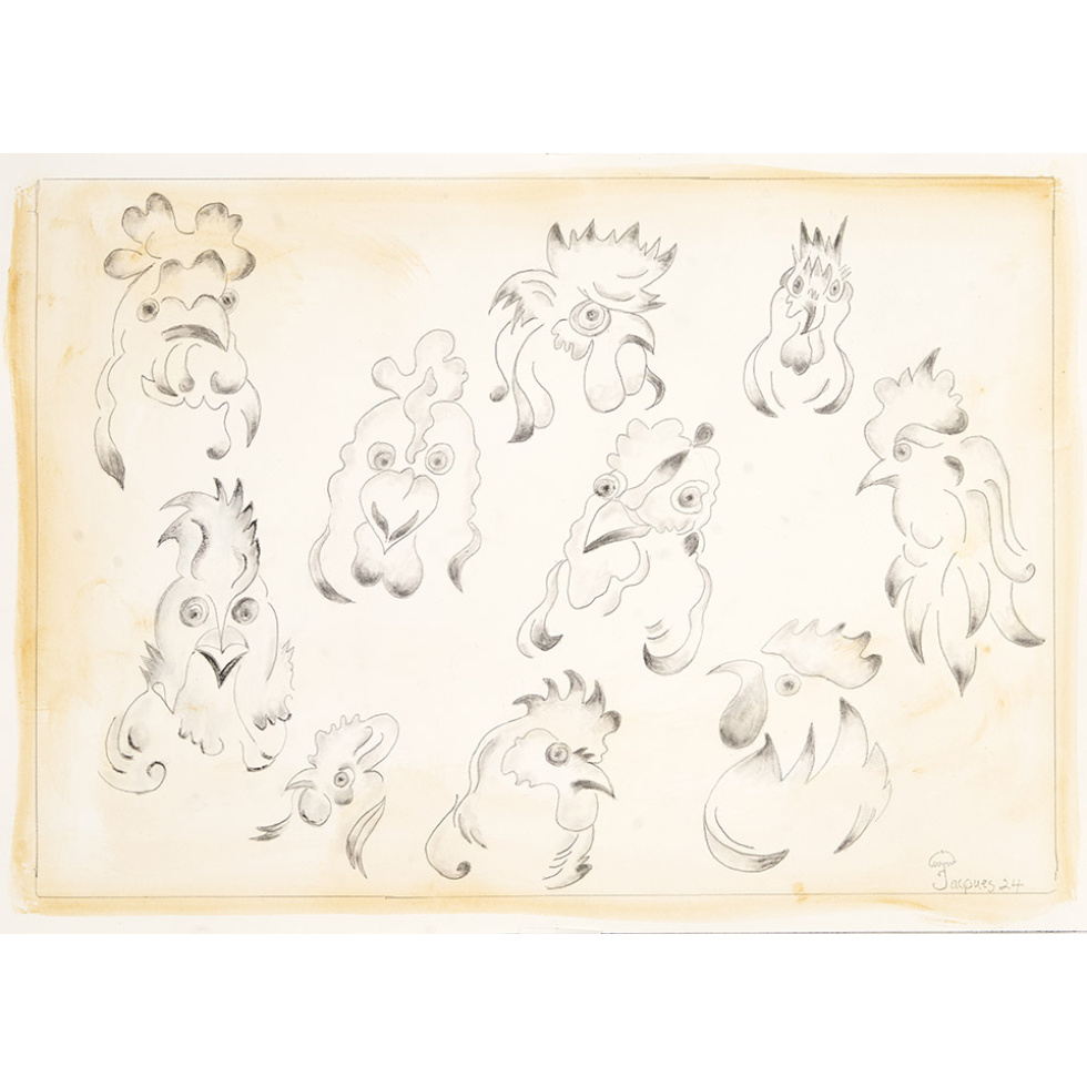 “Chicken Faces” is an original painting by chef and artist Jacques Pépin