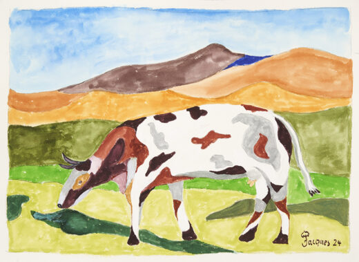 “Cow in Pasture” is an original painting by chef and artist Jacques Pépin