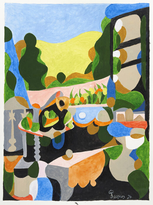 “From My Window” is an original painting by chef and artist Jacques Pépin