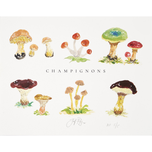 “Champignons” Limited Edition Artist's Proof Signed and Numbered by Chef and Artist Jacques Pépin