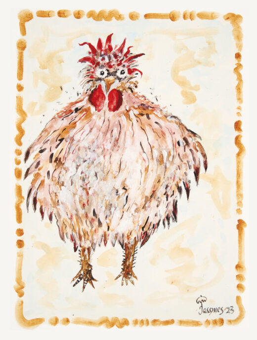 “Champion Cock” is an original painting by chef and artist Jacques Pépin