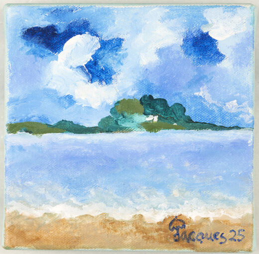 “Seascape No. 5” is a new 6" x 6" acrylic on canvas painting by Jacques Pépin