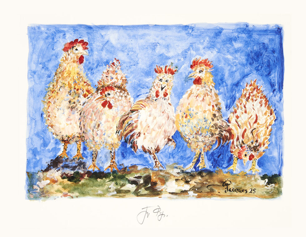 “Les 5 Poulets” Signed Limited Edition Print by Jacques Pépin