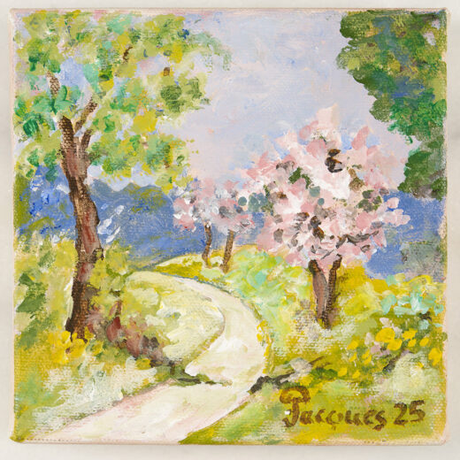 “Spring Landscape” Original Small Canvas Painting by Jacques Pépin