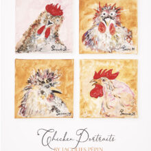 Chicken Portraits” is a signed print featuring four of Jacques