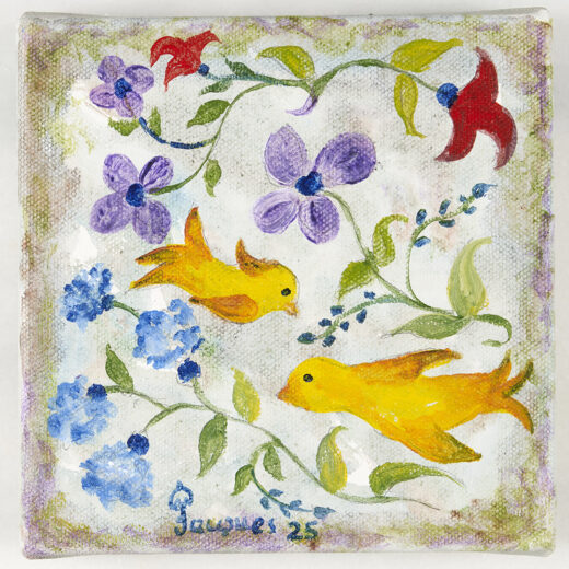 Jacques Pépin’s Original Small Canvas Painting “Flowers and Birds No. 3”
