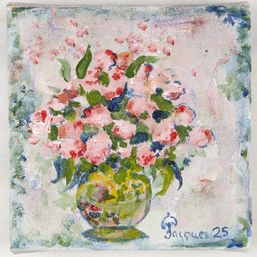 Jacques Pépin’s Original Small Canvas Painting “Pink Flowers”