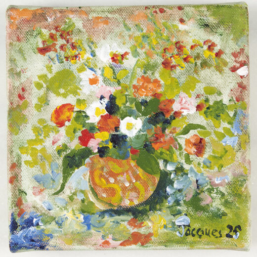 Jacques Pépin’s Original Small Canvas Painting “Red Combo”