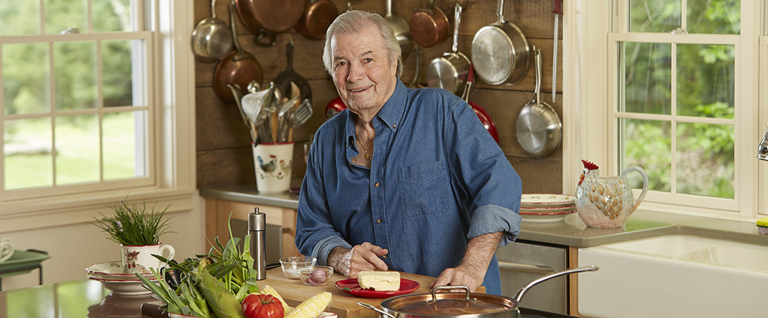 Chef and artist Jacques Pépin in the kitchen.