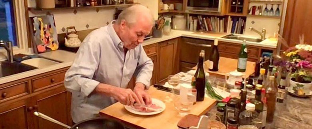Chef and artist Jacques Pépin in the kitchen