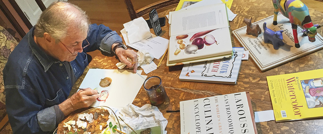 Chef and artist Jacques Pépin in his artist’s studio